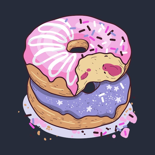 Donut lover dream pink and blueberry doughnut by InkyArt