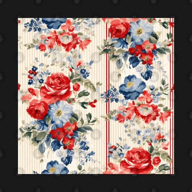 Red White and Blue Patriotic Shabby Floral by VintageFlorals