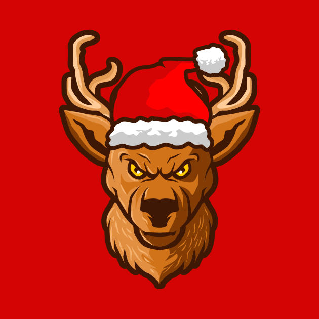 Funny Deer Head with Santa Cap by SLAG_Creative