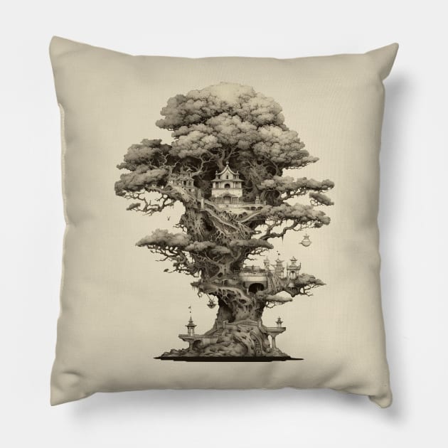 Tree House Pillow by DavidLoblaw