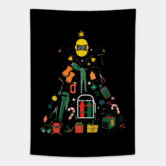 Cool Christmas Tree with Welding instrument funny welder christmas Tapestry by patroart