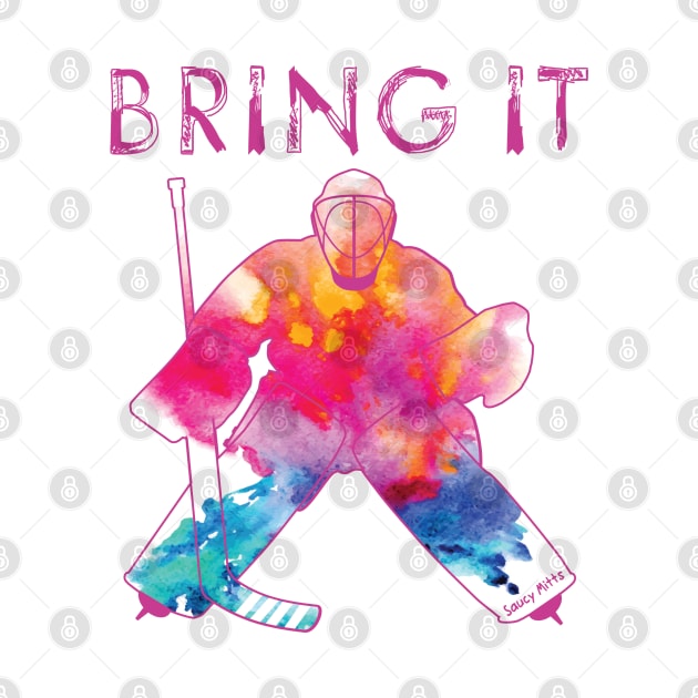 Girls Bring It Hockey Goalie Watercolor Pinks by SaucyMittsHockey