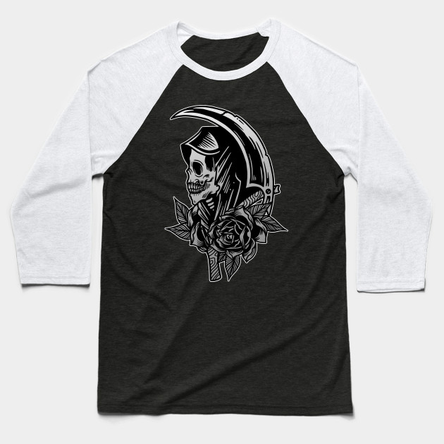Grim Reaper Scythe Death Skull With Roses Vintage Tattoo Flash American Traditional