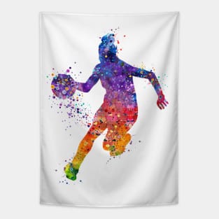 Girl Basketball Player Colorful Watercolor Silhouette Tapestry