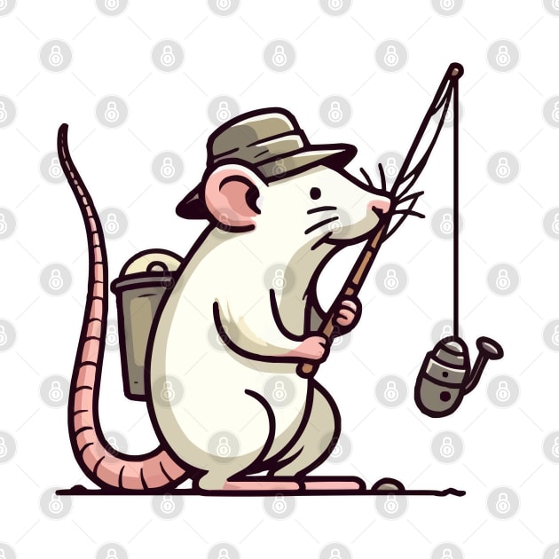 white rat fishing with fishing rod by fikriamrullah