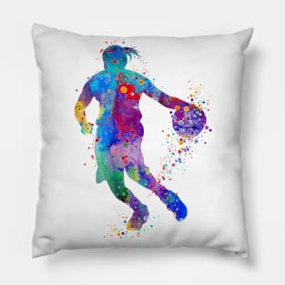 Girl Basketball Player Watercolor Sport Pillow