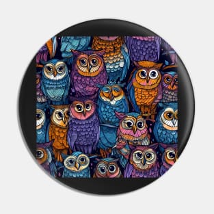 Brightly Coloured Owls Pattern Pin