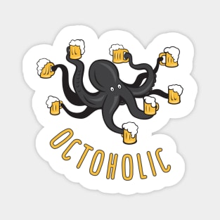 Octoholic Octopus Beer Drinking Funny Magnet