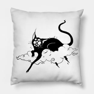 Strange Many Eyed Black Cat On Cloud With Lighting Bolt Pillow