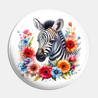 A baby zebra decorated with beautiful colorful flowers. Pin