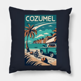 A Vintage Travel Art of Cozumel - Mexico Pillow