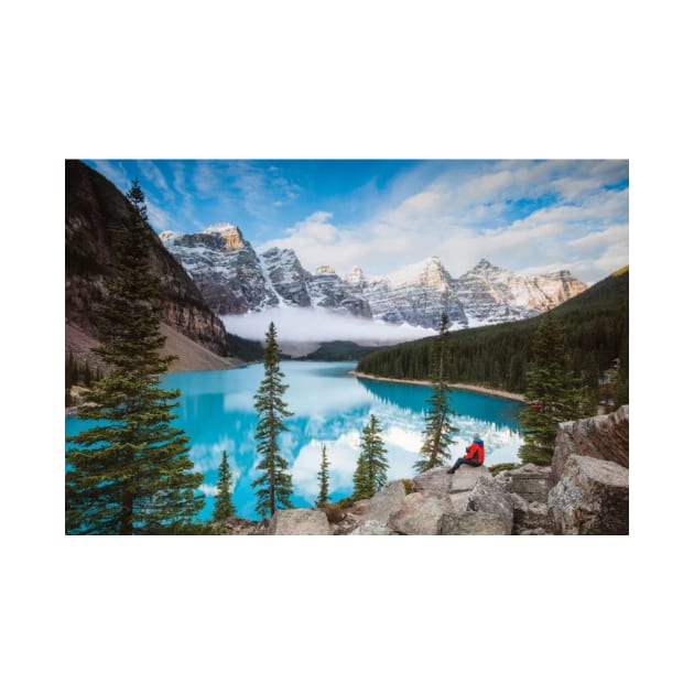 Man Sitting Near Moraine Lake Banff National Park by TaivalkonAriel