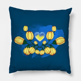 Yellow tulips and yellow-blue heart. Ukraine Pillow