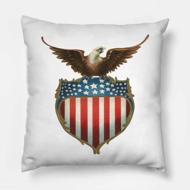 Vintage Eagle with American Flag Pillow by MasterpieceCafe