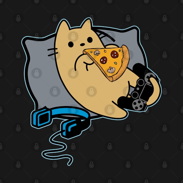 Nerdy Gamer Cat Eating Pizza Game Paused by GlanceCat