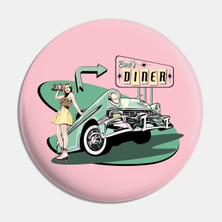 50's Diner with Roller Skating Waitress - Pink/green version Pin