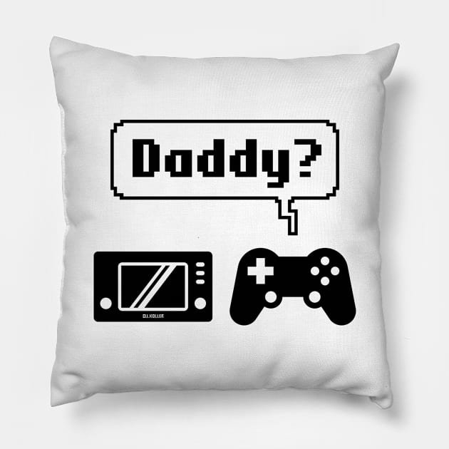 Controller Game Console Icons (Cartoon: Daddy? / Black) Pillow by MrFaulbaum