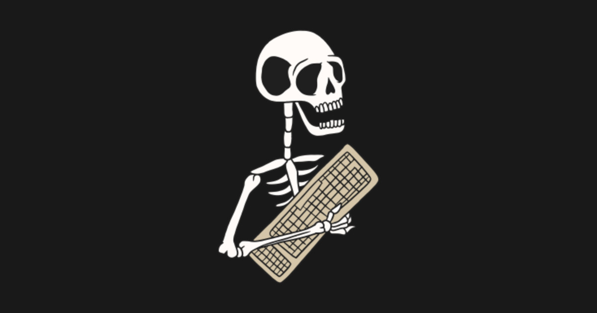 Скелет за компьютером рисунок