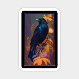 Crow Vibrant Tropical Flower Tall Digital Oil Painting Portrait 3 Magnet