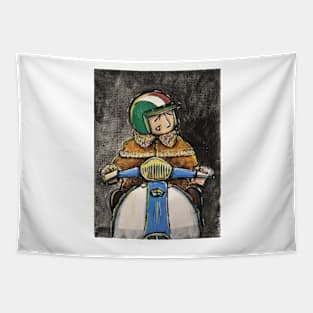 Retro Scooter, Classic Scooter, Scooterist, Scootering, Scooter Rider, Mod Art Tapestry