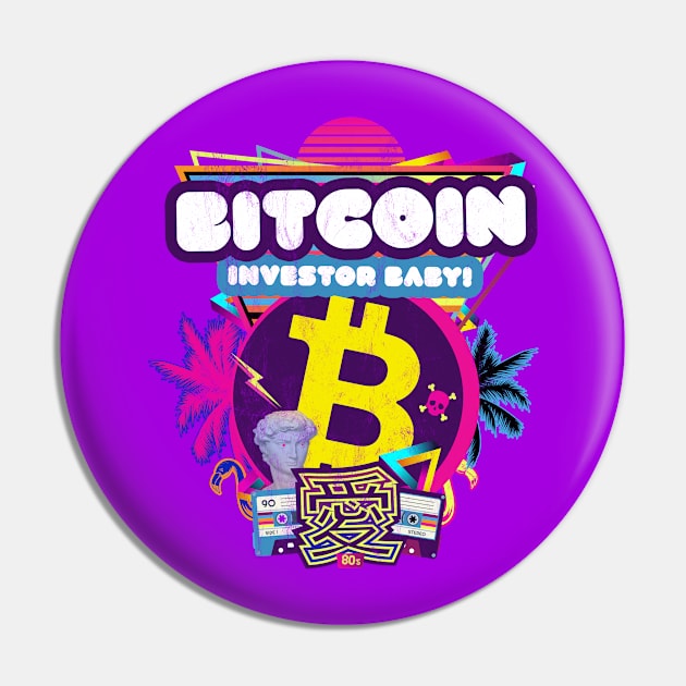 Bitcoin Investor Baby Retrowave 80s Stock Trading HODL Pink Pin by MapYourWorld