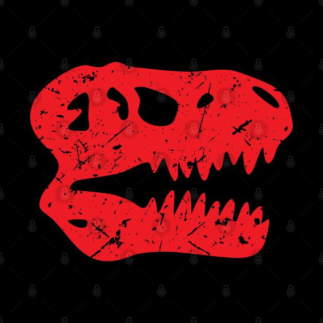 Red Distressed Tyrannosaurus Rex (T rex) Skull Fossil by Elvdant