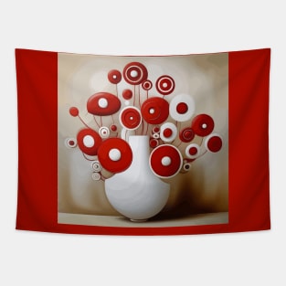 Whimsical Abstract Flowers in a White Vase Tapestry