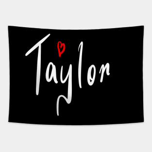 Taylor girls name woman’s first name in white cursive calligraphy personalised personalized customized name Gift for Taylor Tapestry