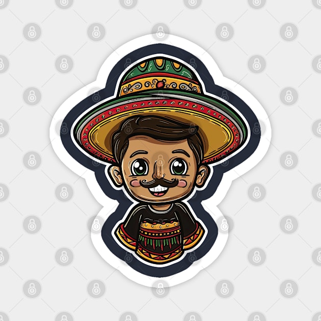 Cinco de mayo mexican cartoon boy wear mexican hat Magnet by emhaz