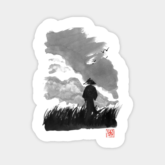 walking samurai with clouds Magnet by pechane