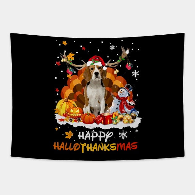 Beagle Reindeer HalloThanksMas Halloween Thanksgiving Xmas Tapestry by cogemma.art