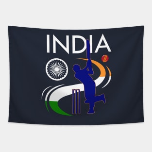 India Cricket With Indian Flag Brush Stroke Tapestry