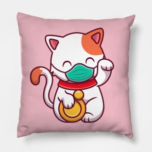 Cute Lucky Cat Wearing Mask Pillow