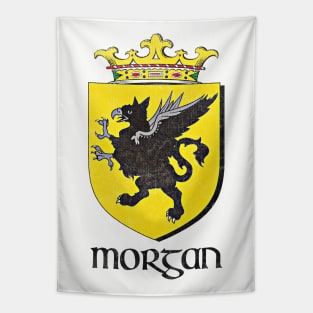 Morgan Name / Faded Style Family Crest Coat Of Arms Design Tapestry