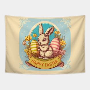 Vintage Easter Bunny Cute Floral Egg Hunting Rabbit Happy Easter Tapestry