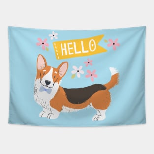 A Big Hello From A Well Dressed Corgi Tapestry