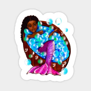 Mermaid spa day#002- african American anime mermaid in bubble bath. Pretty black girl with Afro hair, green eyes, Cherry pink lips and dark brown skin. Hair love ! Magnet