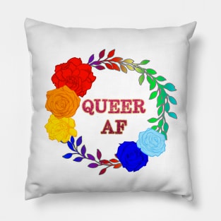 QUEER AF - A Rainbow Floral Wreath Pillow