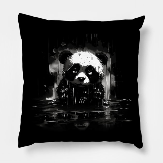 Sad Panda Pillow by ArtWearSplash