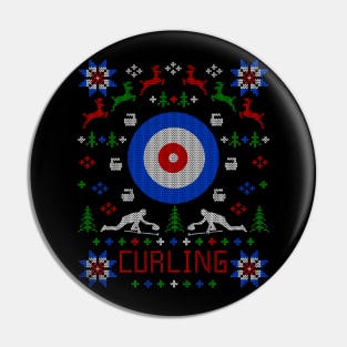 Curling Ugly Christmas Sweater Party Design Pin