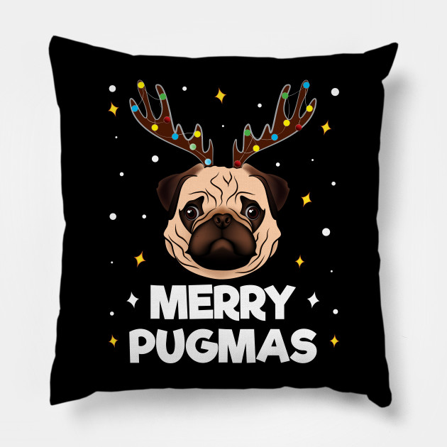 Merry Pugmas Christmas Pug Reindeer Merry Pugmas Pillow
