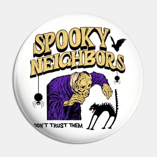 Funny Spooky Neighbors Vintage Illustration Tee: Retro Ghostly Laughs Pin