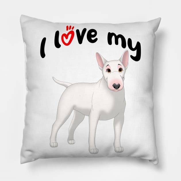 I Love My White Bull Terrier Dog Pillow by millersye