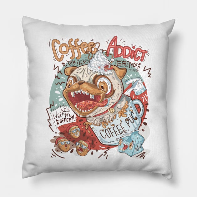 Coffee addict caffeine craving pug Pillow by SPIRIMAL