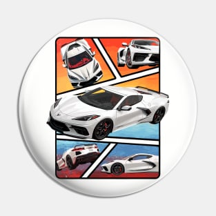 Multiple Angles of the Arctic White C8 Corvette Presented In A Bold Vibrant Panel Art Display Supercar Sports Car Racecar Torch Arctic White Corvette C8 Pin