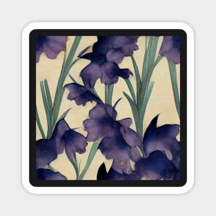 Dark Purple Iris Chiyogami Pattern Magnet