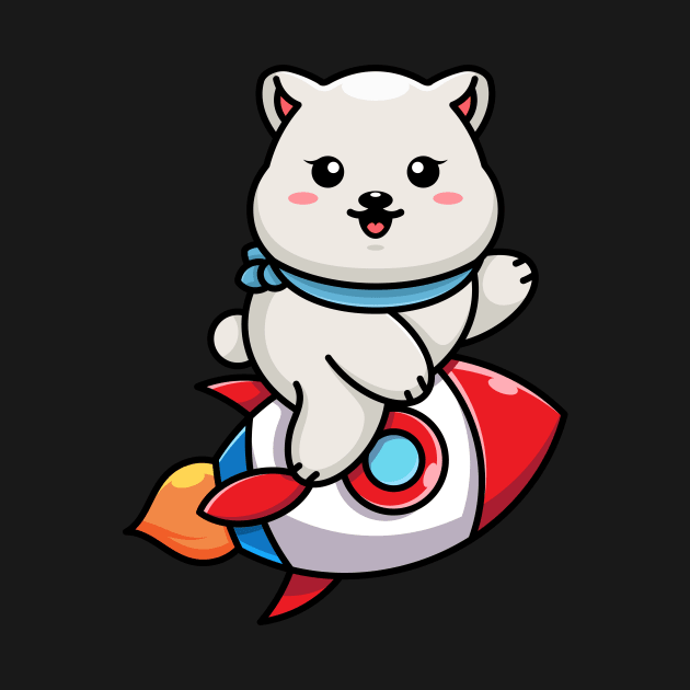 Cute polar bear riding rocket cartoon by Wawadzgnstuff