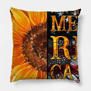 Merica Sunflower American Flag T shirt For 4th July Pillow