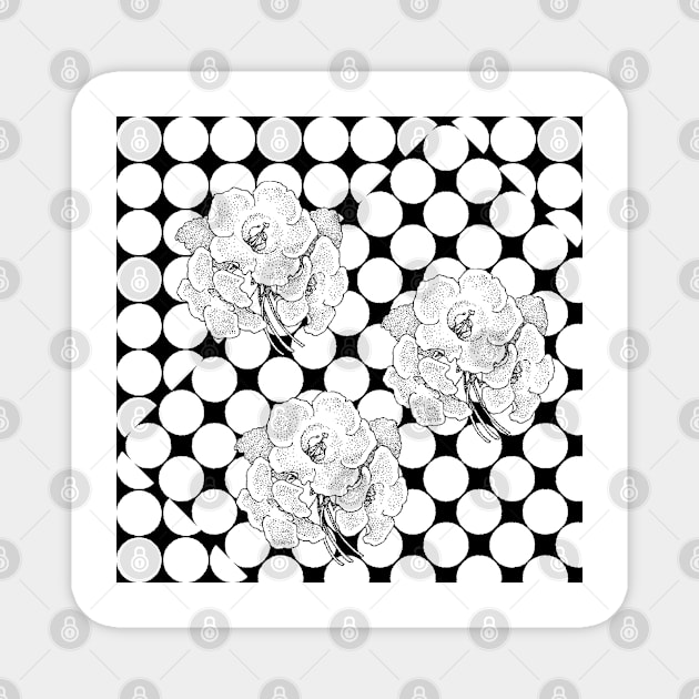 Black White Polka Dots And Florals Magnet by justrachna