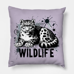 Grunge Snow Leopard - Protect Wildlife Pillow